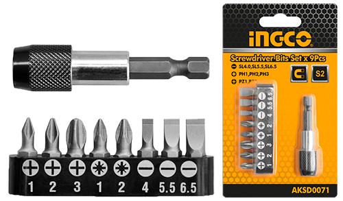 Ingco AKSD0071 9 Pcs Screwdriver Bits Set