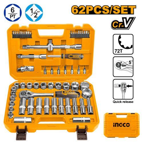 Ingco HKTS12602 62 Pcs 1/2" Socket Set