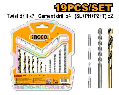 Ingco AKSDB1901 19 Pcs Drill Bits & Screwdriver Bits Set