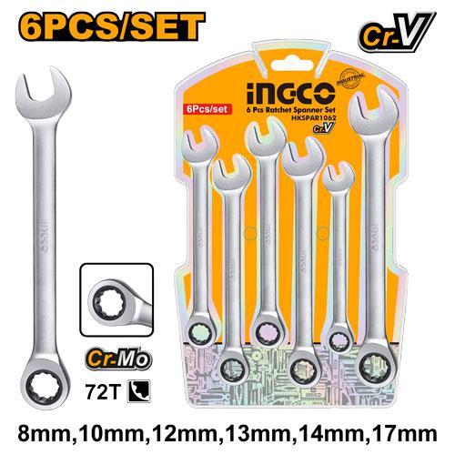 Ingco HKSPAR1062 6 Pcs Ratchet Spanner Set
