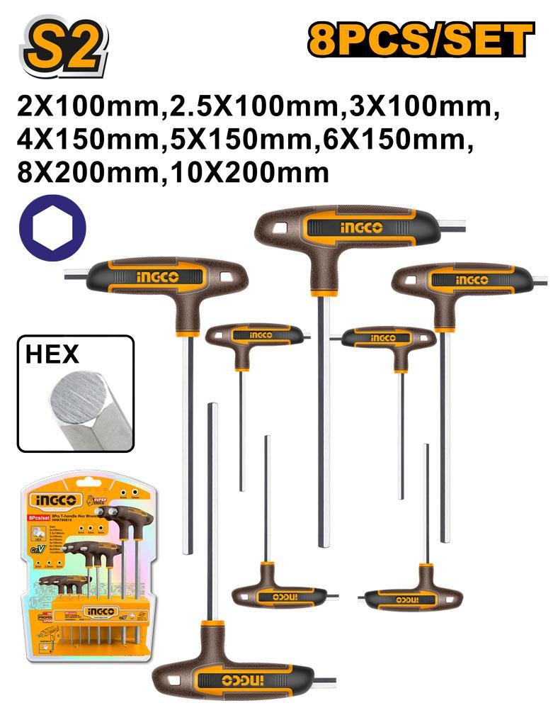 Ingco HHKT80818 8 Pcs T-handle Hex Wrench Set