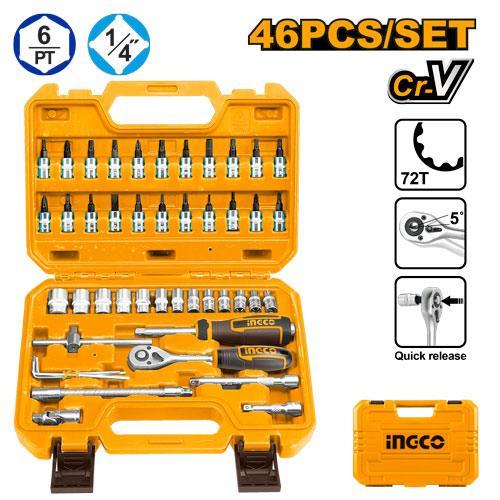 Ingco HKTS14462 46 Pcs 1/4" Socket Set