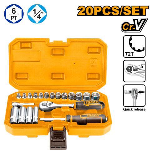 Ingco HKTS14201 20 Pcs 1/4" Socket Set