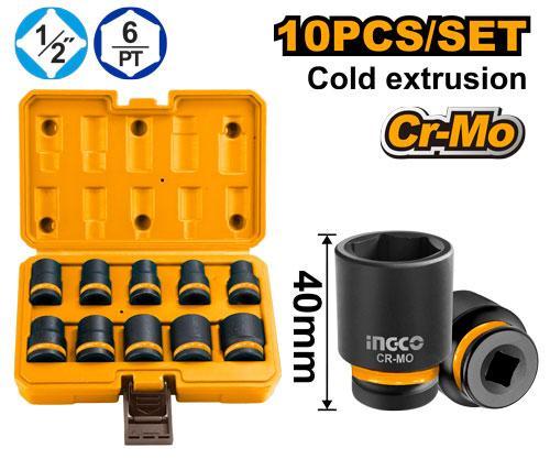 Ingco HKISSD12101 10 Pcs 1/2"dr. Impact Socket Set