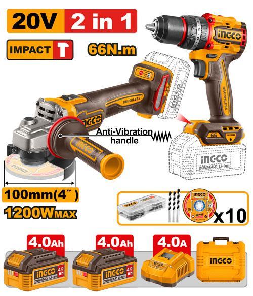 Ingco CKLI2025610 2 Pcs Cordless Combo Kit