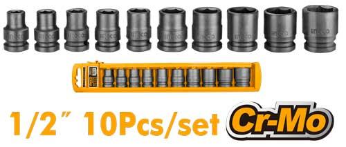 Ingco HKISSD12101 10 Pcs 1/2"dr. Impact Socket Set